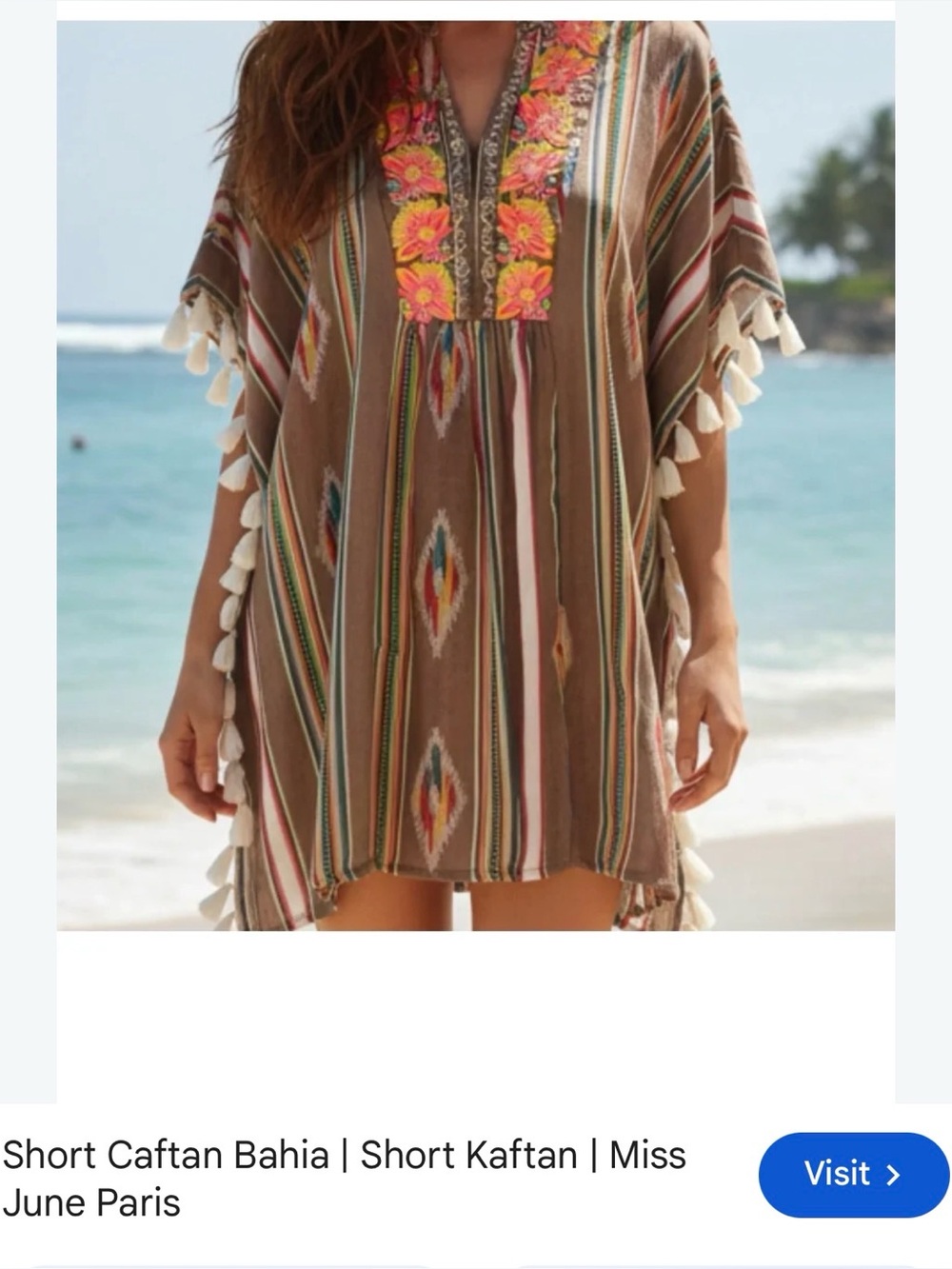 Embroidered Tassel Mini Dress in Brown with Pink Accent